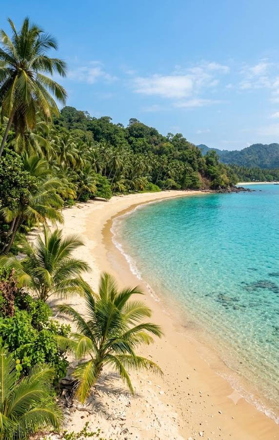 Calm turquoise water at a beach near Port Blair during the dry season